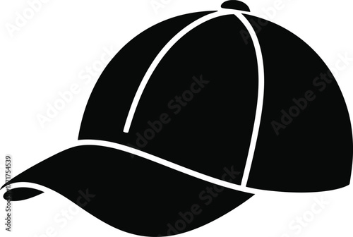 Simple black baseball cap silhouette icon minimalist graphic design element vector