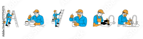 Worker performing various tasks with safety gear