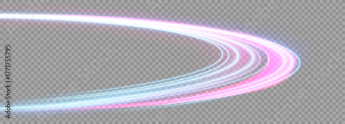 Vector dark blue abstract background with ultraviolet neon glow, blurry light lines, waves. High speed effect motion blur night lights blue and red. Magic shining neon light line trails.