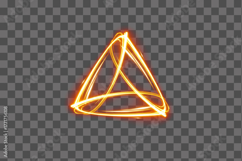 Bright golden triangle loop with dynamic neon swirl light glowing effect PNG