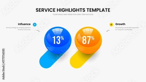 Minimal Portfolio 2 Step Chart Slideshow Layout. Minimalist Briefing Presentation Design Vector Illustration. Sales Review Two Element Diagram Frame Template.