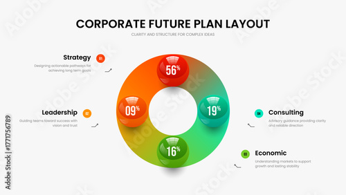 Colorful Innovation Slide Template Vector Illustration. Minimalist Proposal Four Step Infographic Slideshow Layout. Visual Launch 4 Option Chart Presentation Design.