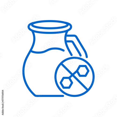 Lactose Free Milk Icon. Simple Line Illustration of Milk Jug with Chemical Free Symbol Representing Dairy Alternative for Intolerant Consumers and Healthy Nutrition Milk.