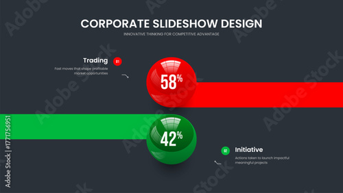 Project Solution Slide Design Vector Illustration. Enterprise Plan 2 Step Infographic Slideshow Template. Marketing Review Two Option Graph Frame Layout.