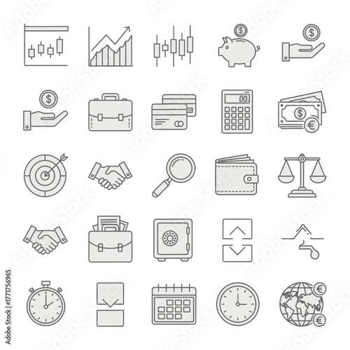 Financial and Business Icons Set Investment, Growth, and Management Symbols Collection