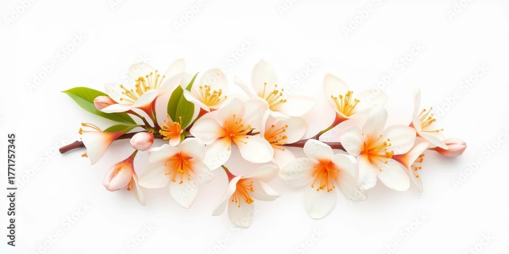 Fototapeta premium Delicate white orange blossoms isolated on pure white background, delicate, close-up