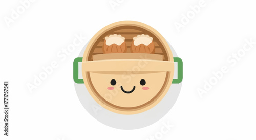 Adorable cartoon dim sum basket with cute smiling face brings joy to culinary creations and food-themed projects