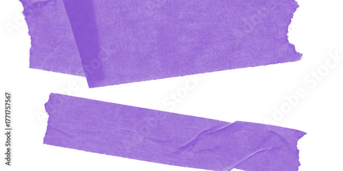 Two pieces of torn purple paper tape with rough edges isolated on transparent background