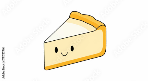 Adorable smiling cheesecake slice illustration brings sweet joy to any design, perfect for food blogs and happy baking moments.