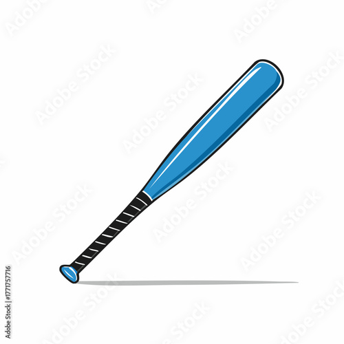 Vibrant Blue Baseball Bat Illustration with Shadow
