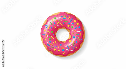 Delicious pink frosted donut with colorful sprinkles and stars, a sweet treat for any occasion, inviting indulgence and joy.
