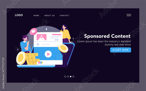 Sponsored Content Vector with Engaged People and Coins