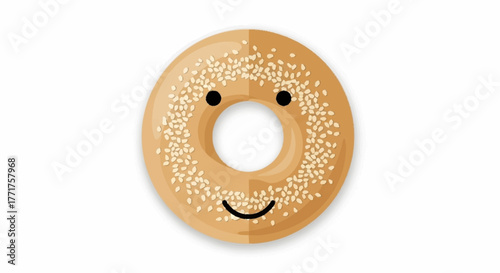 Whimsical sesame bagel character with a cheerful smile and big eyes, perfect for playful food marketing and children's content