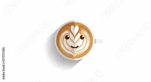 Delightful latte art forms a cheerful face on a white background, bringing joy to your morning coffee ritual.