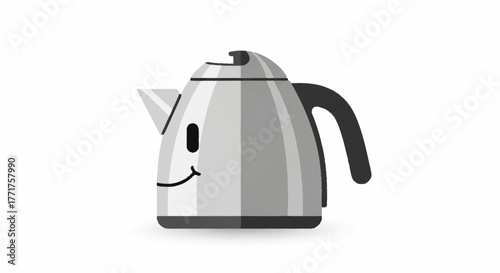 Whimsical electric kettle character with a friendly smile, perfect for kitchen decor and playful branding