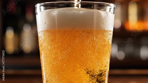 Wallpaper Mural Pouring beer glass with frothy head in bar setting Torontodigital.ca