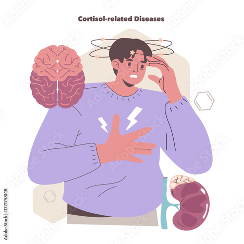Stress and Cortisol Impact Illustrated in Vector Art