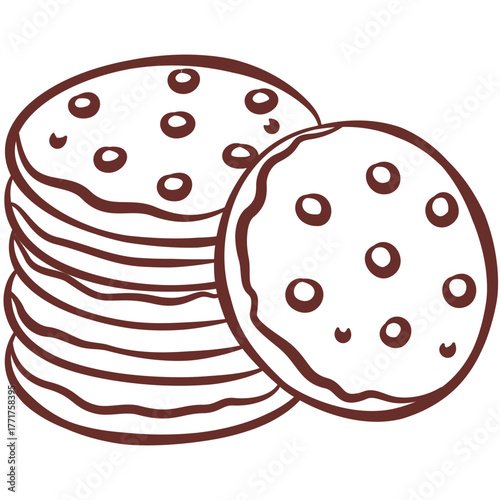 Chocolate cookies hand drawn illustration, cute cookies with chocolate drops, whimsical vector cookies