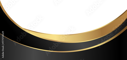 Luxury black and gold foil corner border with elegant metallic metallic flow border, smooth curve and ribbon trim for premium packaging, invitations, labels and background designs.