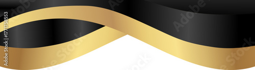 Luxury black and gold foil corner border with elegant metallic stylish foil border, smooth curve and ribbon trim for premium packaging, invitations, labels and background designs.