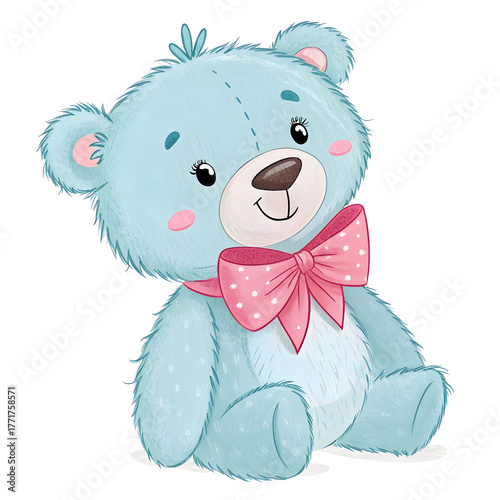 adorable light blue teddy bear with bow