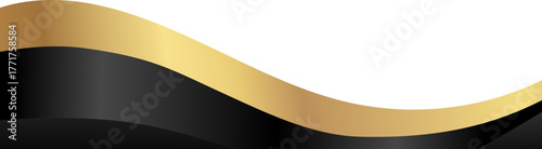 Luxury black and gold foil corner border with elegant metallic luxury edge highlight, smooth curve and ribbon trim for premium packaging, invitations, labels and background designs.