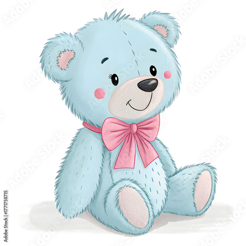 adorable light blue teddy bear with bow