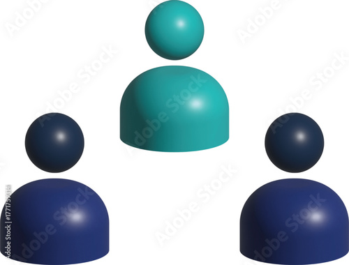 3D teamwork icon showing three abstract human figures in a connected group concept. The design represents collaboration, leadership, communication, and community. Perfect for business, management, HR,