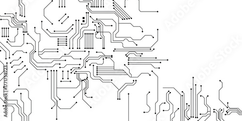 Expansive digital circuit pattern, modern technology background, interconnection and advanced technological infrastructure, abstract circuit board with connected lines and dots