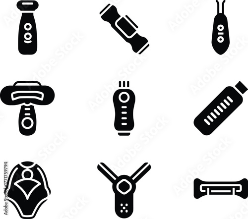 Assortment of nine black personal grooming device icons