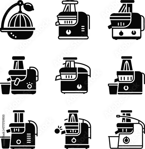 Assortment of Black Icons for Juicers and Extractors