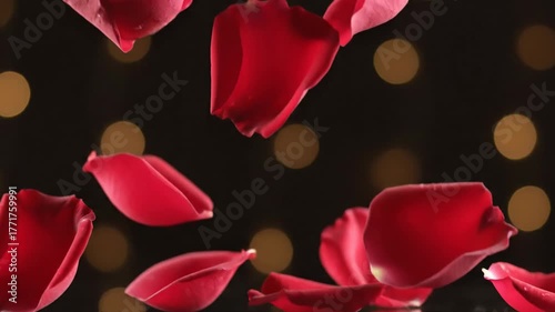 Falling rose petals with bokeh lighting ambiance