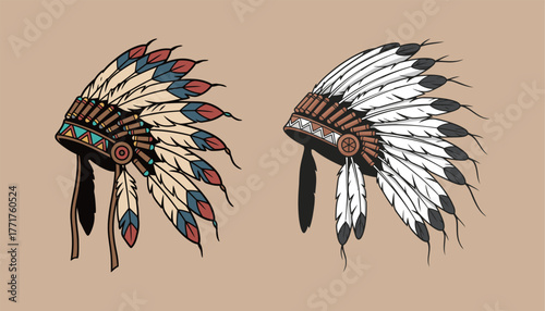 Native American Indian Chief Headdress War Bonnet with Feathers