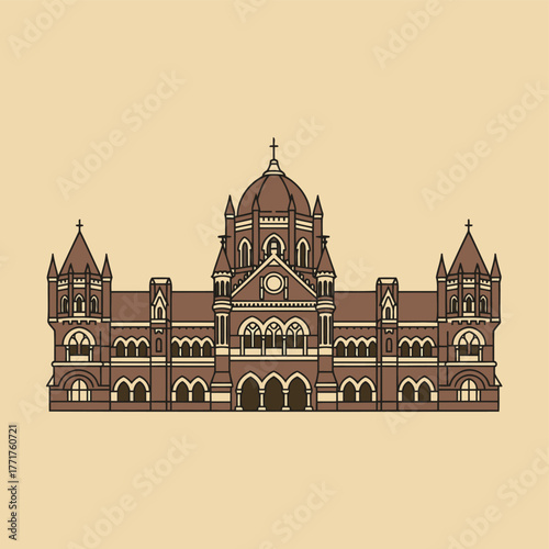 Chhatrapati Shivaji Maharaj Terminus (CSMT) Mumbai India Building Vector Illustration