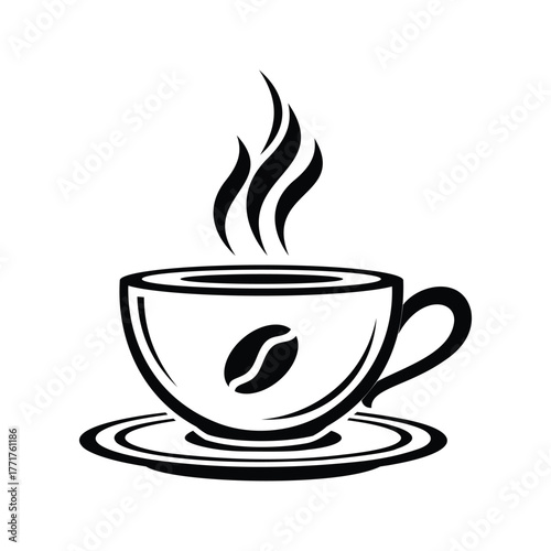 Aromatic Essence: A minimalistic depiction of a steaming coffee cup, its elegant lines and stylized steam conveying the promise of warmth and invigorating taste.