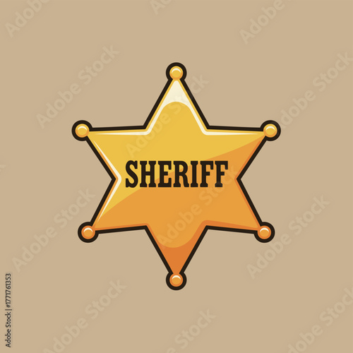 Classic Golden Sheriff Star Badge Vector Illustration