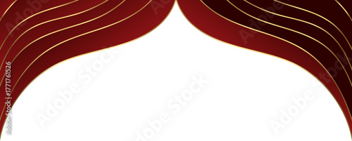 Luxury red and gold foil corner border with elegant metallic lush red wave, featuring a gradient curve and ribbon accent for premium invitations, packaging, labels and graphic templates.