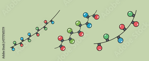 Decorative Christmas Holiday Light Strings Set Vector Illustration