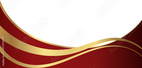Luxury red and gold foil corner border with elegant metallic delicate gold ribbon, featuring a gradient curve and ribbon accent for premium invitations, packaging, labels and graphic templates.