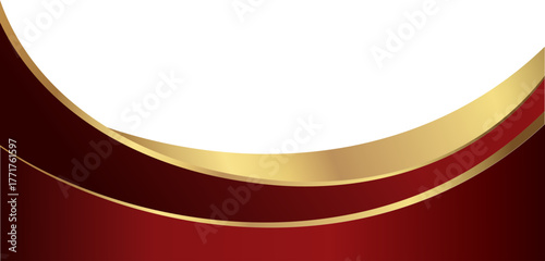 Luxury red and gold foil corner border with elegant metallic warm gold sweep, featuring a gradient curve and ribbon accent for premium invitations, packaging, labels and graphic templates.