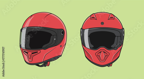 Red Motorcycle Racing Full-Face Helmet Safety Gear Vector Illustration