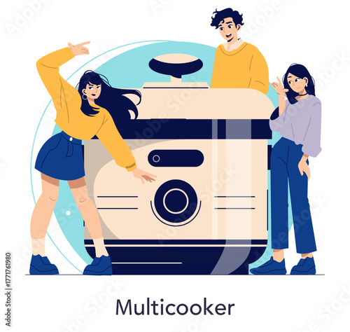 People Enjoying Multicooker Concept Vector Illustration