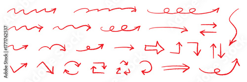 ベクターのペンの手書きの矢印セット 赤