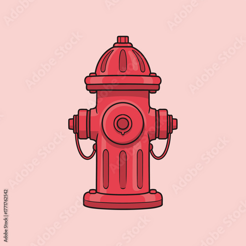 Red Fire Hydrant Vector Illustration on Pink Background