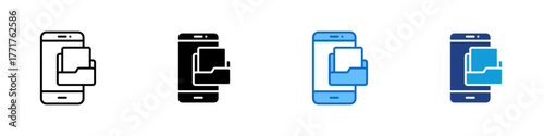 Mobile Folder Multiple Style Icon Design Vector - Smartphone with a folder on the screen, representing file storage and data organization on mobile devices