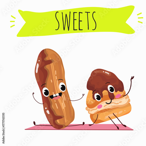 Tasty ice creams, ice-cream cones and popsicle, funny characters, hand drawn vector illustration.