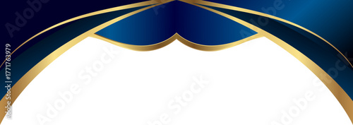 Luxury navy blue and gold foil corner border with elegant metallic blue gradient edge, smooth gradient arc and ribbon trim, perfect for premium packaging, invitations, labels and graphic templates.