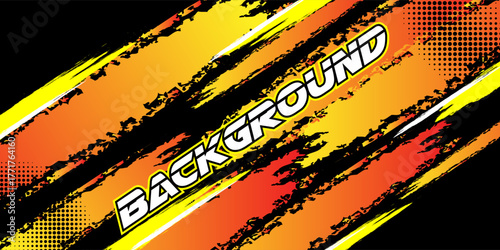 Creative orange abstract sports background with grunge texture, brush stroke