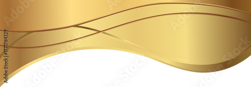 Elegant soft gold and champagne foil wave corner border with smooth metallic shiny soft ribbon, ideal for luxury invitations, packaging, labels, and premium graphic templates.