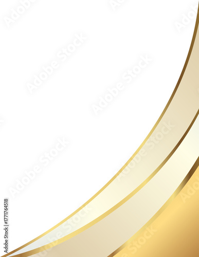 Elegant soft gold and champagne foil wave corner border with smooth metallic refined ribbon accent, ideal for luxury invitations, packaging, labels, and premium graphic templates.
